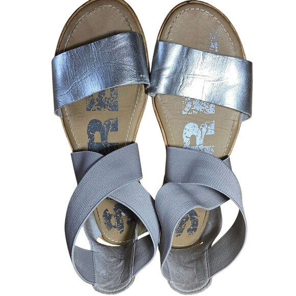 Sorel Ella II NL3202-034 Womens Gray Leather Casual Elastic Strappy Flats US 7 - Picture 6 of 10